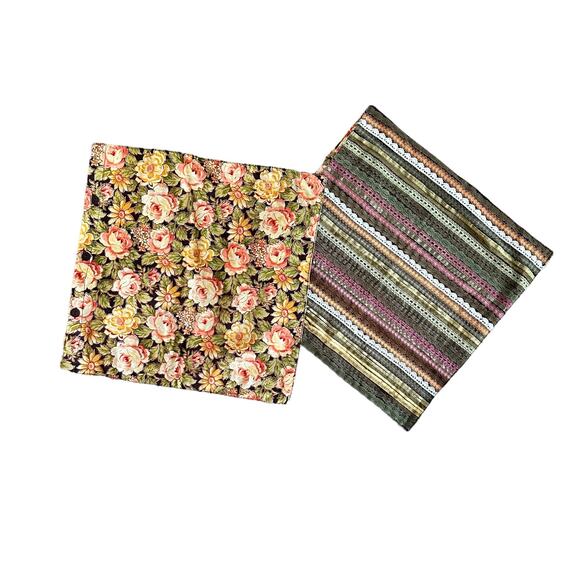 April Cornell Pillow Covers Set of 2 Floral Ribbon Throw 15x15 Button Cottage - Picture 1 of 5